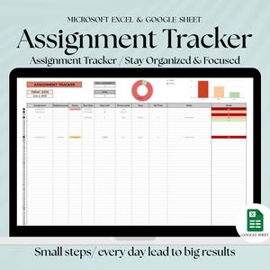 Assignment Tracker Spreadsheet Google Sheets  Excel | Student Planner Template | Homework & Study Organizer | Academic Task Management