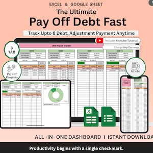 Debt Free Planner Spreadsheet | Google Sheets Debt Tracker | Payoff Calculator for Loans & Credit Cards | Budget l Savings Tool