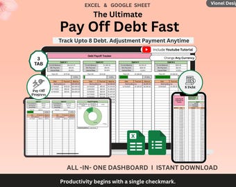 Debt Free Planner Spreadsheet | Google Sheets Debt Tracker | Payoff Calculator for Loans & Credit Cards | Budget l Savings Tool