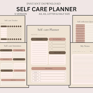 Planificador mensual de autocuidado/Diario de salud mental/Planificador digital sin fecha/Registro de rutina diaria/A4/A5/Carta/Media página, descarga instantánea en PDF