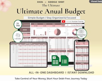 Ultimate Annual Budget Spreadsheet for Excel l  Google Sheets | Monthly Budget Planner, Bill & Debt Tracker Template