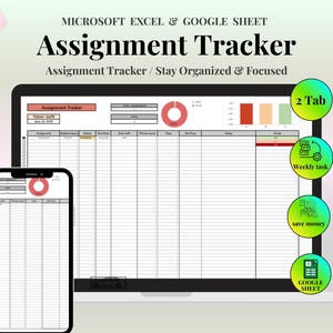 Assignment Tracker Spreadsheet | Google Sheets & Excel Planner for Students, Task Management, Homework  Study Organizer