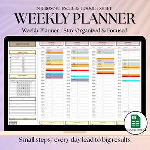 Weekly Planner Google Sheets Template, Task & Habit Tracker (digital ...