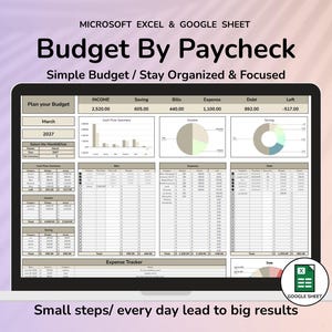 Paycheck Budget Spreadsheet Google Sheets & Excel | Weekly Biweekly Monthly Budget Planner | Income Expense Tracker | Digital Finance