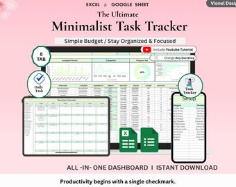 Minimalist Task Tracker Spreadsheet | Google Sheets To-Do List, Goal Planner & Daily Productivity System | Time Management Planner