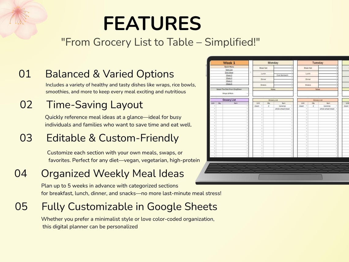 Weekly Meal Planner Google Sheets Spreadsheet Excel Recipe Journal ...