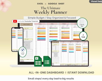 Weekly Planner Template | Editable Excel & Google Sheets Schedule | Printable Digital Productivity Planner | Instant Download