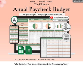 Paycheck Budget Spreadsheet for Google Sheets & Excel | Monthly Budget Planner, Bill Tracker l Savings Finance Template