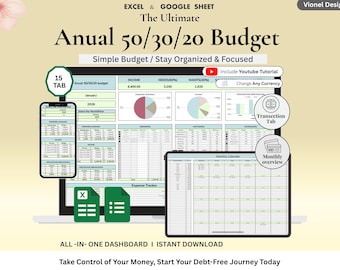 50/30/20 Budget Planner Spreadsheet | Google Sheets, Excel Monthly Tracker (Digital Download)