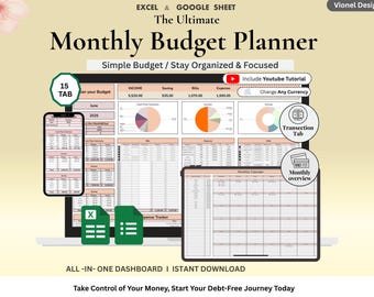 Monthly Budget Planner Spreadsheet for Google Sheets & Excel | Paycheck Budget, Income l Expense Tracker Template