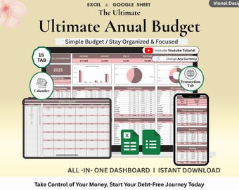 Ultimate Annual Budget Spreadsheet Excel Google Sheets Budget Template Monthly Budget Tracker Financial Planner Bill Tracker Debt Tracker