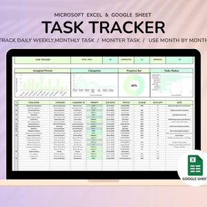 Task Tracker Spreadsheet | Google Sheets & Excel Template | Daily Weekly Monthly Planner | Digital To-Do List | Instant Download
