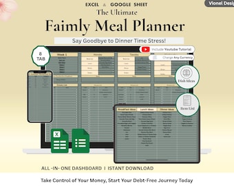 Editable Weekly Meal Planner for Google Sheets | Auto Grocery List, Family Meal Prep & Shopping Tracker | Easy Food Budget Organizer