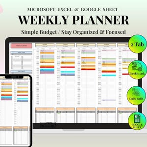 Modelo de Planejador Semanal Editável | Planilha Semanal em Excel e Google Sheets | Planejador Digital para Imprimir | Planejador de Produtividade - Download Imediato