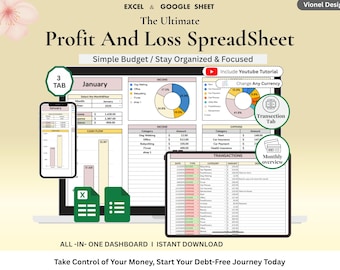 Profit and Loss Spreadsheet for Small Business | Monthly Finance Tracker,Income Expense Organizer, Budget Template for Excel & Google Sheets