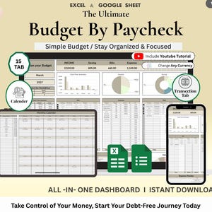 Biweekly Paycheck Budget Spreadsheet | Bill Calendar | Weekly & Monthly Budget Planner | Expense, Savings l Debt Tracker | Google Sheets