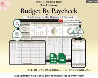 Biweekly Paycheck Budget Spreadsheet | Bill Calendar | Weekly & Monthly Budget Planner | Expense, Savings l Debt Tracker | Google Sheets