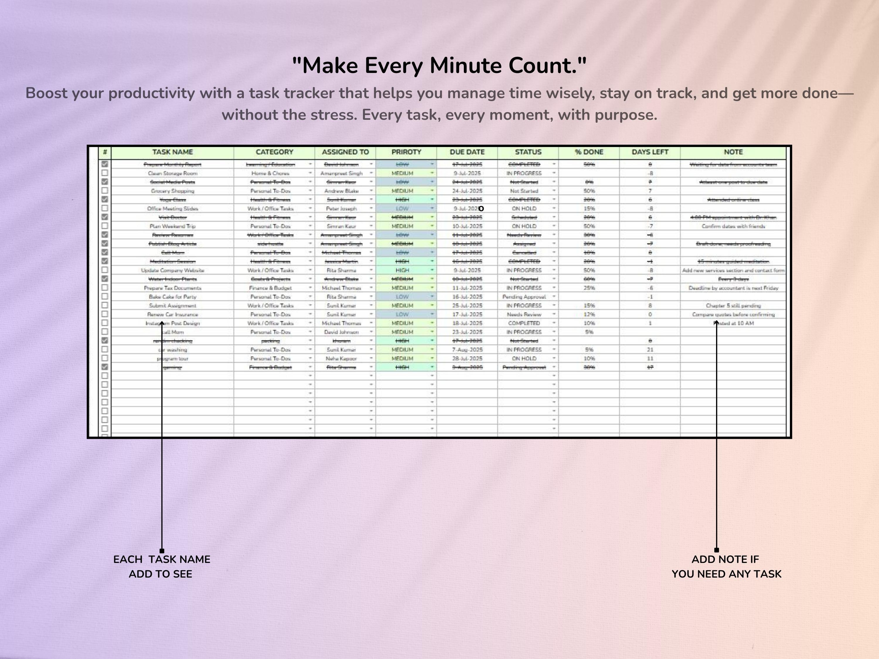 Task Tracker Excel Spreadsheet Productivity Tracker Google Sheets to Do ...