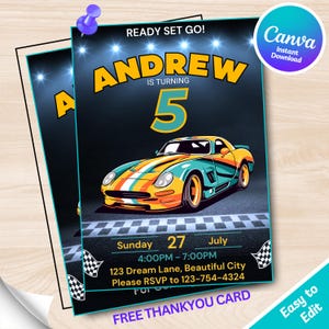 Editable Sports Car Birthday Invitation Template for Boys Birthday Party Invites Printable Digital File Instant Download Party Card for Kids