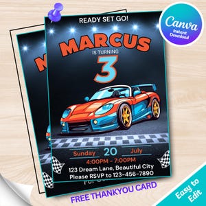 Editable Race Car Birthday Invitation Templates for Boys Birthday Party Invites Printable Digital File Instant Download Party Cards for Kids