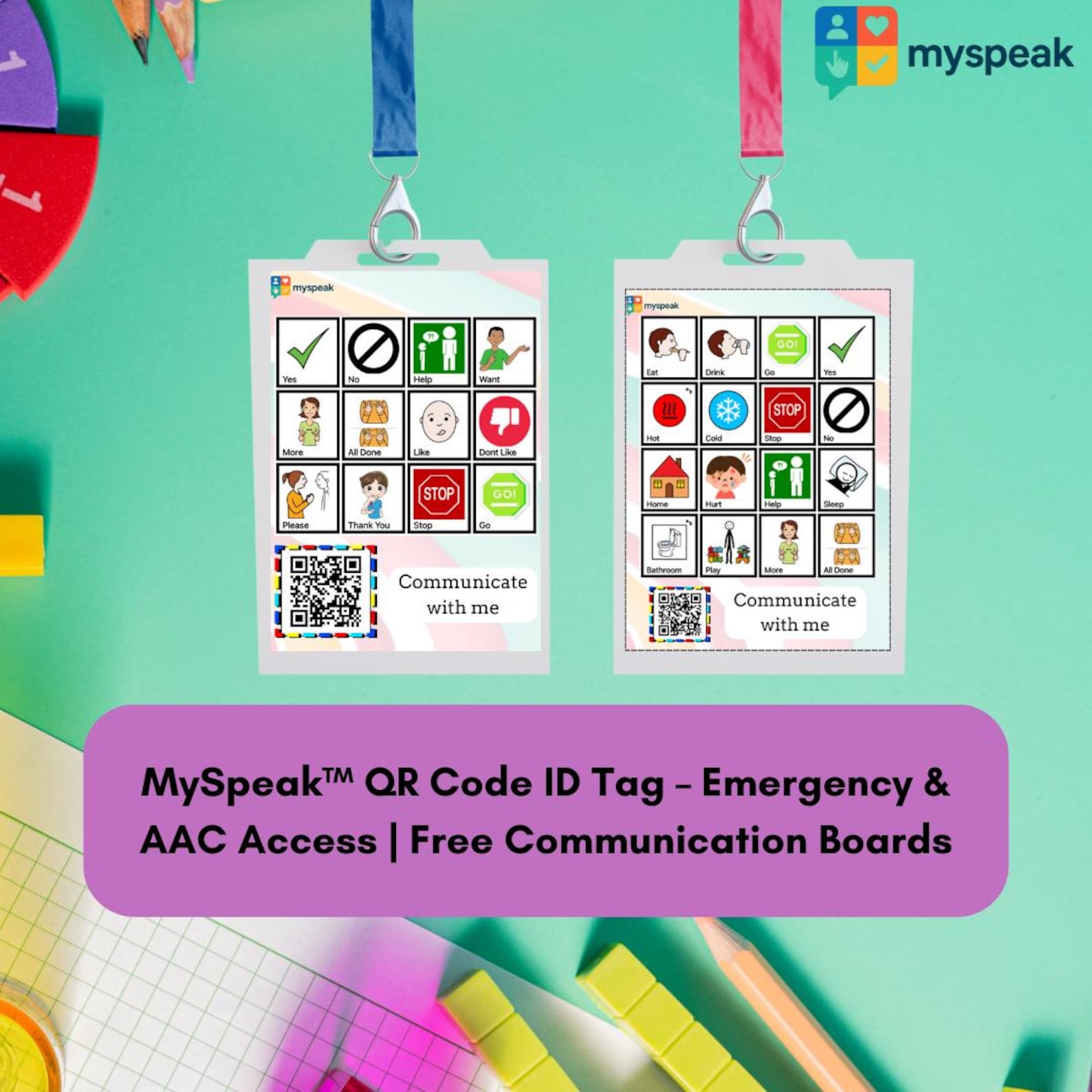 Printable AAC Communication Cards | Emergency QR Code ID Tags for ...