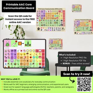 Printable AAC Core Communication Board – Instant Digital Download | Speech & Language Support, PECS, Core Vocabulary, Visual Aid