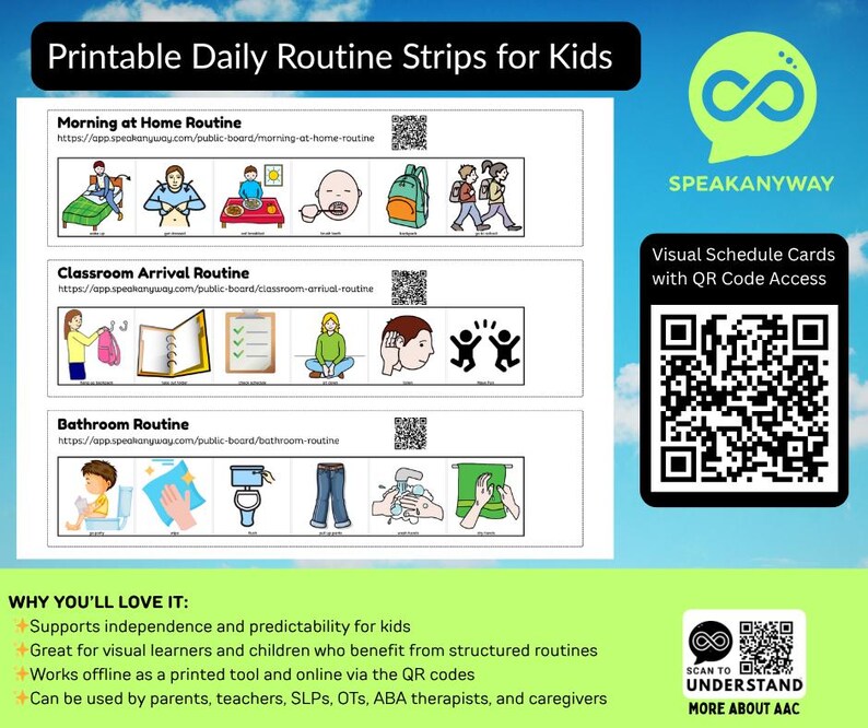 Daily Routine Strip Salt Printable Daily Routine Cards for Kids: Visual Schedule With QR Codes ...