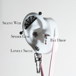 Haunted House Earrings Set｜Gothic Stud & Dangle Earrings｜Halloween Horror Jewelry｜Creepy Punk Skeleton Bat Web Spider