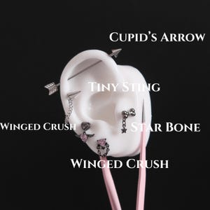 Cupid After Dark｜Gotiskt rosa hjärtörhängesset｜Titanstål pil-skivstångskedjeörhänge｜Cupid Punk örhängesmycken