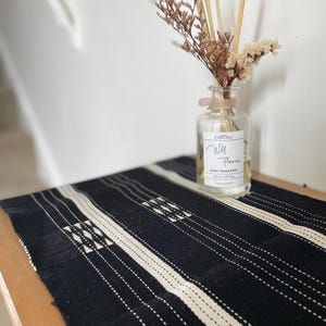 Black and White Cotton Handwoven Table Runner | Artisan textile from Nagaland, India| Boho dining style | Ethical slow living home decor