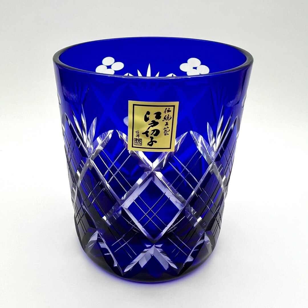 Edo Kiriko Cut Glass Lowball Glass Rocks Whisky Ruri Blue Tajimagama ...