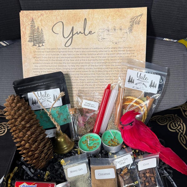 Yule Ritual Box: Winter Solstice Gift Set, Handmade Bath Salt, Candles & Potpourri
