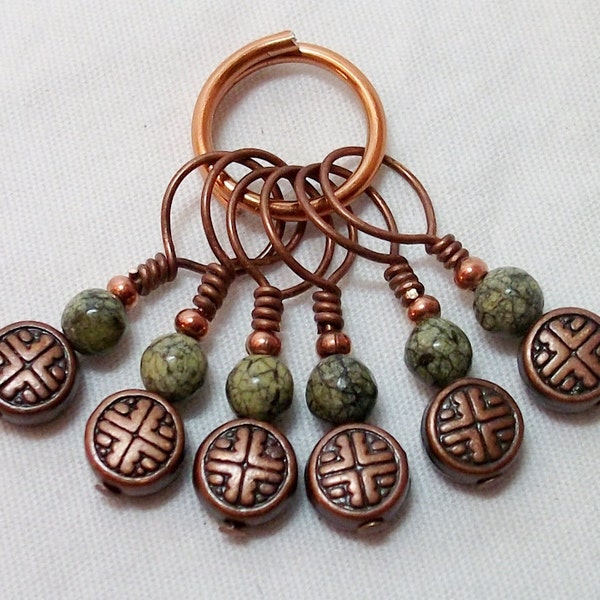Custom Order for MICHAEL: Wire Wrapped Stitch Marker - Jasper and Copper - Set of 26