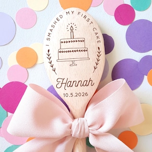 Personalized 1st Birthday Cake Smash Spoon: Engraved Wood Photography Prop