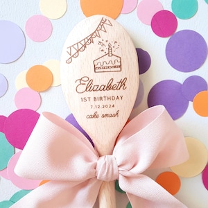 Personalized 1st Birthday Cake Smash Spoon Engraved Wood Prop