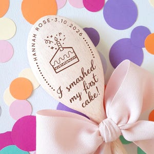Personalized 1st Birthday Cake Smash Spoon: Engraved Wood Photography Prop