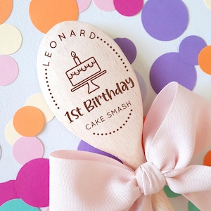 Personalized 1st Birthday Cake Smash Spoon: Engraved Wood Photography Prop