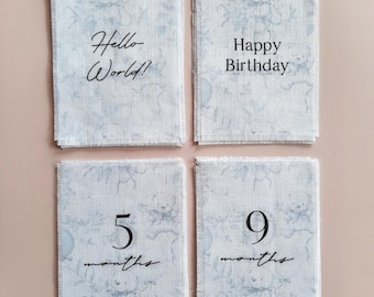 Toile de Jouy Bear Linen Baby Milestone Cards: New Mom Gift