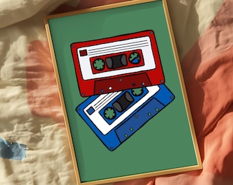 Retro Cassette Tape Art Print – Colorful 80s Decor (Digital Download)