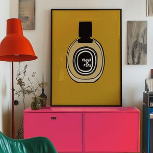 Perfume Bottle Art Print – Fleur de Peau Illustration, Minimalist Wall Decor, Fragrance Poster, Chic Vanity Art, Gift for Perfume Lover