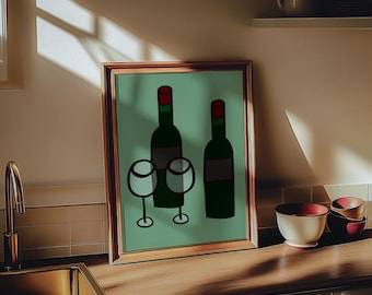 Red Wine Print – Minimalist Kitchen Art, Bar Wall Decor (Digital Download)