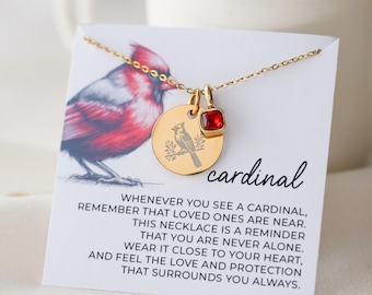 Cardinal Memorial Necklace with Birthstone - Personalized Sympathy Gift, Loss of Loved One