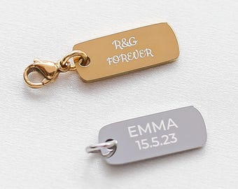 Engraved Rectangle Tag – Personalized Initial Date Name Charm