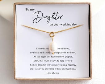 Daughter Wedding Gift Pearl Necklace - To My Daughter on Your Wedding Day - Bride Gift from Mum Dad
