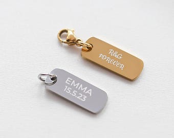 Custom Rectangle Tag – Engraved Bar Pendant for Necklace or Bracelet, Engraved Name, Date or Initials, Personalized Engraved Gift, Dog Tag