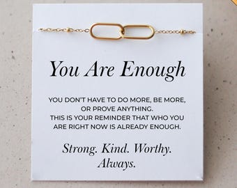 「You Are Enough」ブレスレット - 自己価値を高めるギフト、自信を与えるジュエリー、女性への励まし、自己価値を肯定するジュエリー、自己愛のリマインダー
