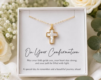 Confirmation Gift for Girl, Pearl Gold Cross Necklace, Christian Jewellery for Daughter, Goddaughter