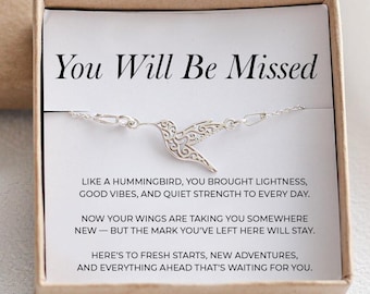 You Will Be Missed Hummingbird Necklace or Bracelet – Farewell Gift for Woman, Coworker Leaving Present, Goodbye Jewellery for Her