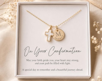 Confirmation Gift for Girl, Personalized Pearl Gold Cross Necklace, Goddaughter Confirmation
