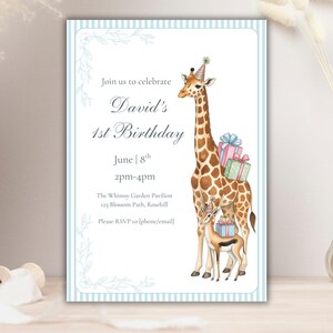 Safari 1st Birthday Invitation: Watercolor Jungle Animals (Digital Download)